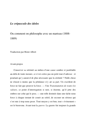 Couverture de Nietzsche - Le crépuscule des idoles (trad. H Albert)